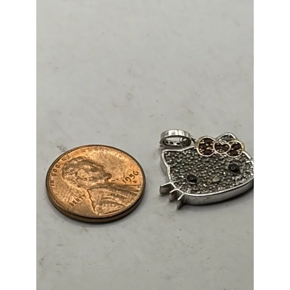 Hello Kitty Sterling Silver Sanrio Rhinestone Head Pendant 925